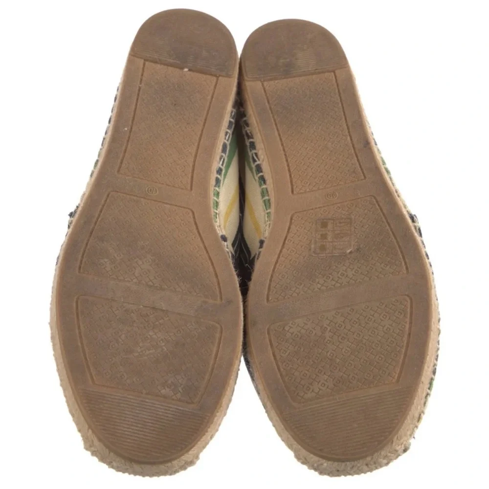 Tory Burch Stripe Espadrilles Size 10 Logo Flats Summer Shoes